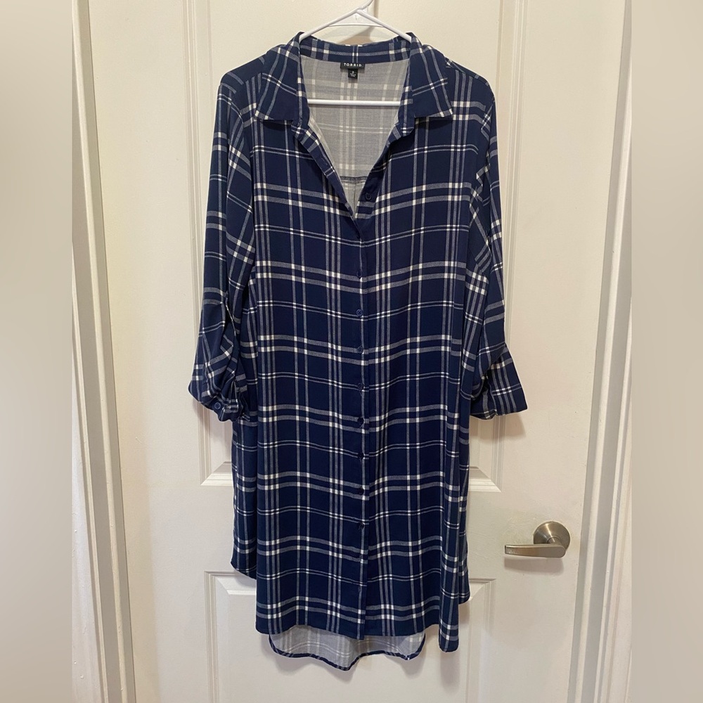 torrid Navy and White Plaid Shirt Dress